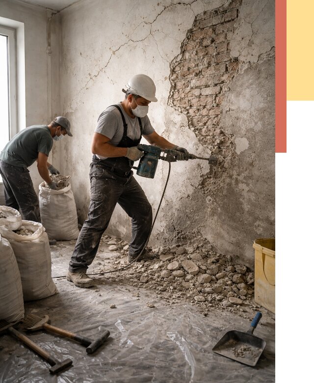 Демонтаж штукатурки со стен в Крымске от 7461 руб/м² — быстро и недорого | ОТДЕЛОЧНИК-Крм