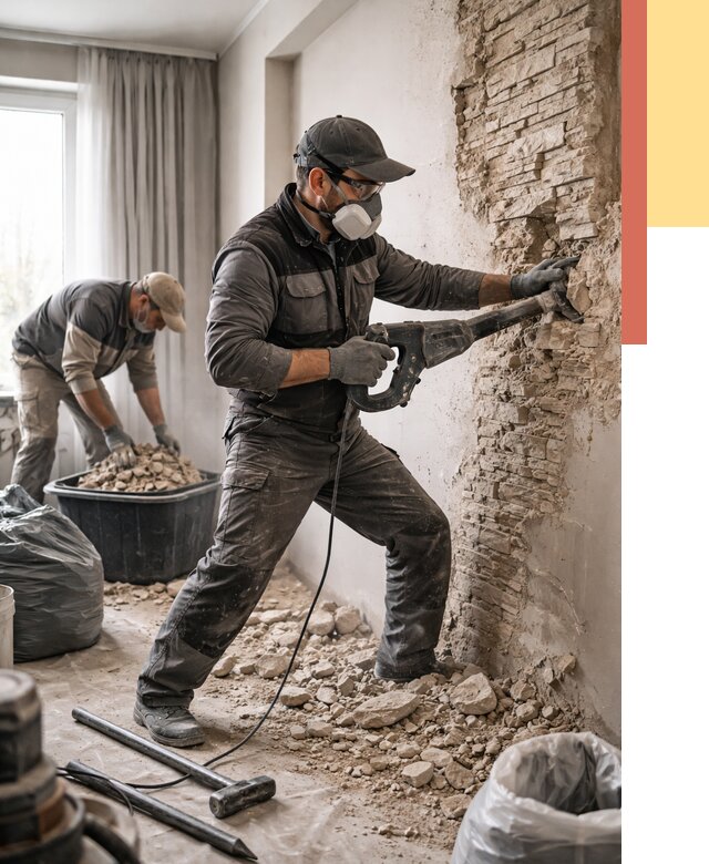 Демонтаж декоративного камня в Крымске от 1503 руб/м² — быстро и недорого | ОТДЕЛОЧНИК-Крм