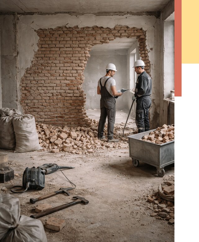 Демонтаж кирпичных стен в Крымске от 4352 руб. — быстро, недорого, под ключ | ОТДЕЛОЧНИК-Крм