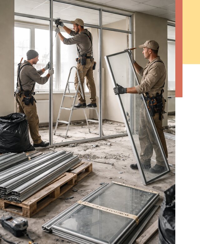 Демонтаж алюминиевых перегородок в Крымске от 4352 руб. — быстро и недорого | ОТДЕЛОЧНИК-Крм