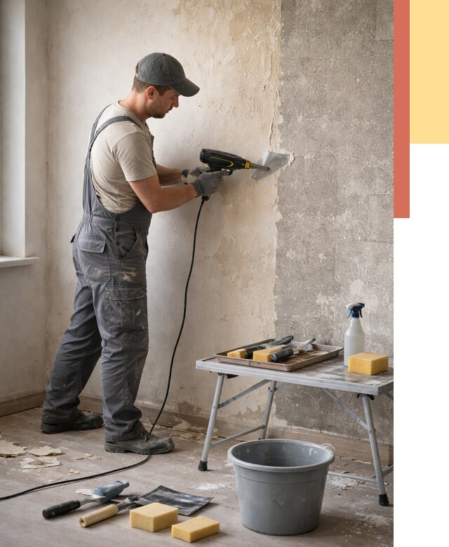 Очистка стен от клея в Крымске от 1917 руб. — снятие и удаление клея со стен | ОТДЕЛОЧНИК-Крм