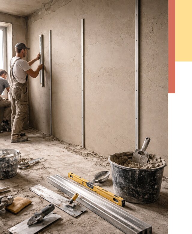 Штукатурка стен по маякам в Крымске от 5700 руб./м² — выравнивание под ключ | ОТДЕЛОЧНИК-Крм