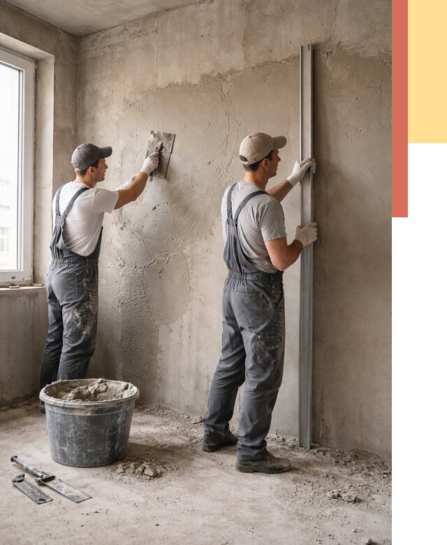Штукатурка бетонных стен в Крымске от 4663 руб/м² — качественно и быстро | ОТДЕЛОЧНИК-Крм