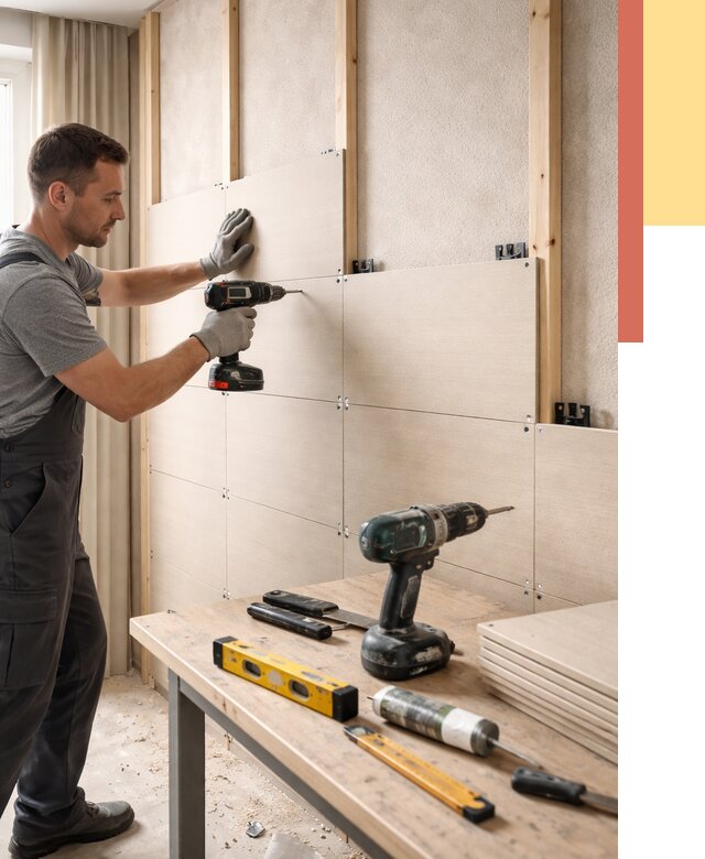 Монтаж МДФ панелей на стены в Крымске от 1295 руб. под ключ | ОТДЕЛОЧНИК-Крм