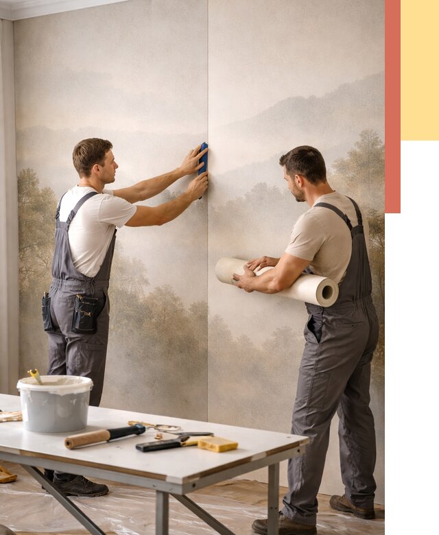 Поклейка фотообоев в Крымске от 8809 руб/м² — быстро и недорого | ОТДЕЛОЧНИК-Крм