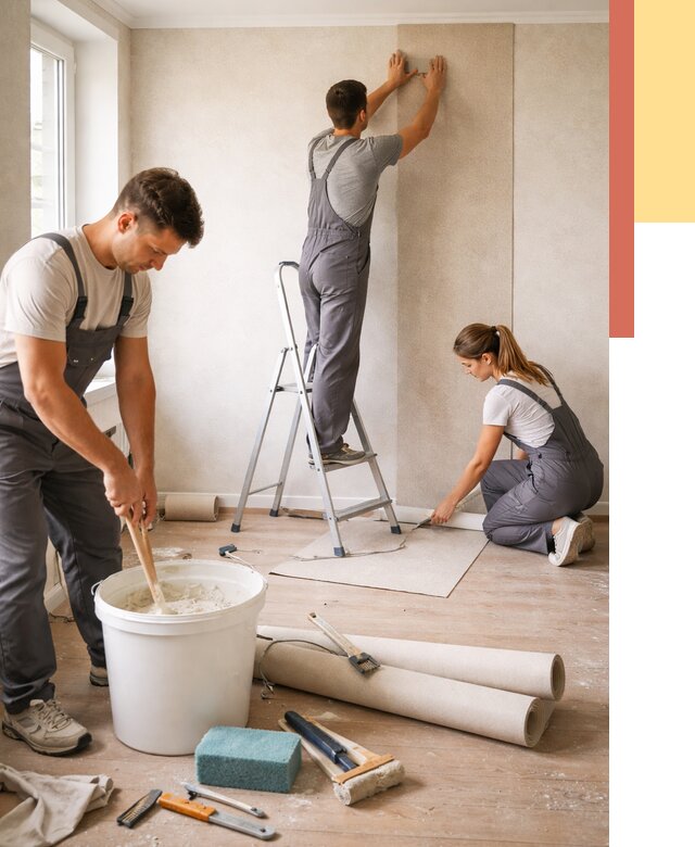 Оклейка стен обоями в Крымске от 3627 руб/м2 — быстро и недорого | ОТДЕЛОЧНИК-Крм