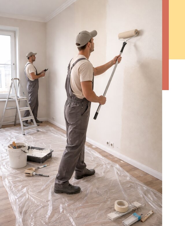 Покраска стен акриловой краской в Крымске от 3627 руб./м² — быстро и недорого | ОТДЕЛОЧНИК-Крм