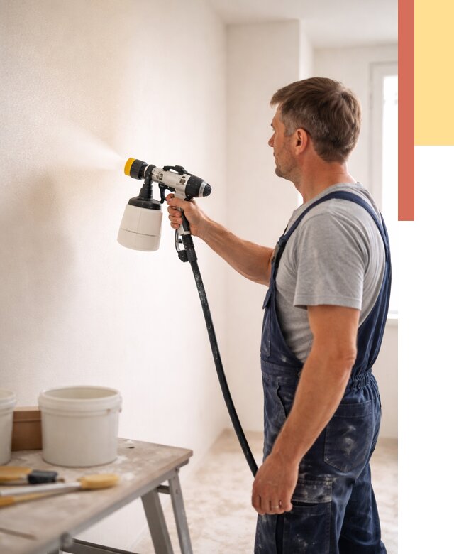 Покраска стен краскопультом в Крымске от 7772 руб. — механизированная покраска | ОТДЕЛОЧНИК-Крм