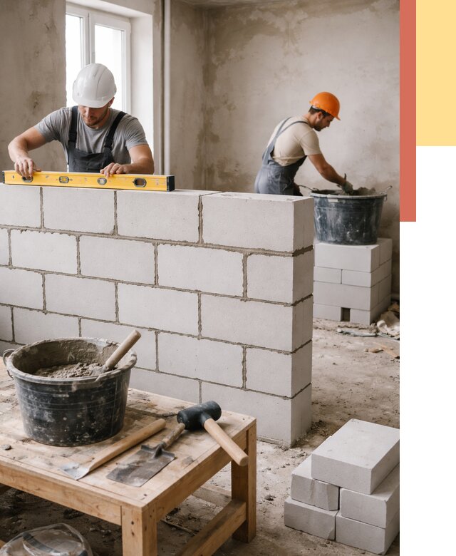 Кладка перегородок из газобетона в Крымске от 3316 руб. под ключ | ОТДЕЛОЧНИК-Крм