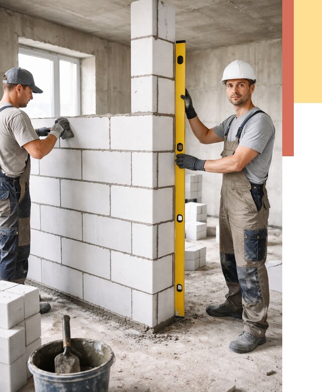 Кладка перегородок из пеноблока в Крымске от 1865 руб. под ключ | ОТДЕЛОЧНИК-Крм