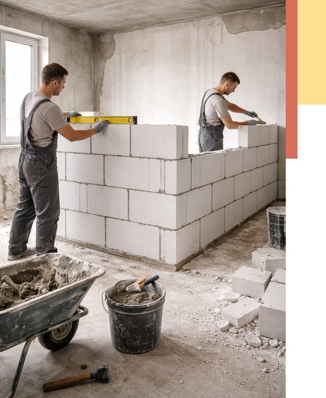 Кладка перегородок из ПГП в Крымске от 2591 руб./м2 — монтаж и возведение под ключ | ОТДЕЛОЧНИК-Крм