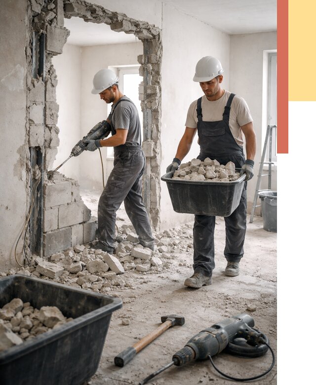 Демонтаж блоковых перегородок в Крымске от 3886 руб. — быстро и недорого | ОТДЕЛОЧНИК-Крм