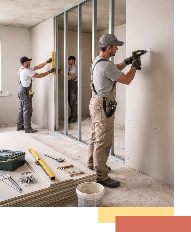 Однослойная перегородка из гипсокартона в Крымске под ключ, монтаж и отделка