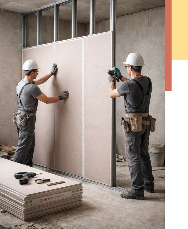 Перегородка из огнестойкого гипсокартона в Крымске от 1917 руб. под ключ | ОТДЕЛОЧНИК-Крм