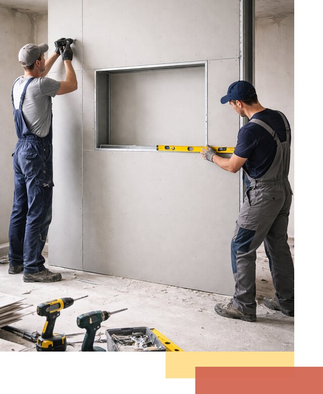 Перегородка из гипсокартона с нишей под декор в Крымске