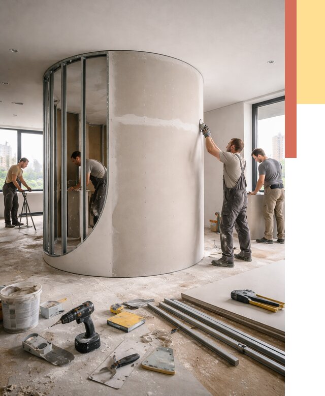 Радиусная перегородка из гипсокартона в Крымске от 3005 руб. под ключ | ОТДЕЛОЧНИК-Крм