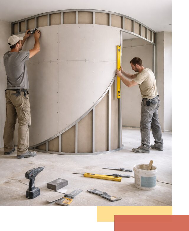 Радиусная перегородка из гипсокартона в Крымске под ключ