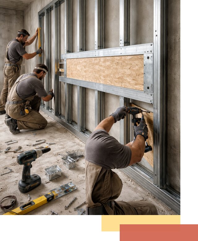 Усиленная перегородка для крепления тяжёлых конструкций в Крымске