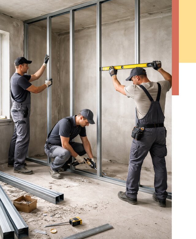 Монтаж каркаса перегородки из профиля в Крымске от 777 руб. | ОТДЕЛОЧНИК-Крм