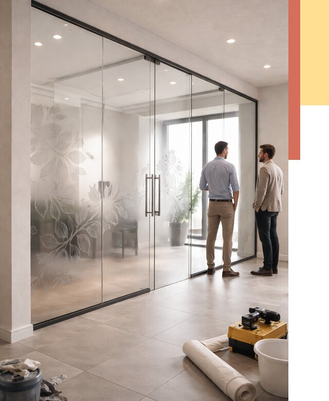 Стеклянные перегородки с рисунком в Крымске от 12954 руб. монтаж и нанесение | ОТДЕЛОЧНИК-Крм