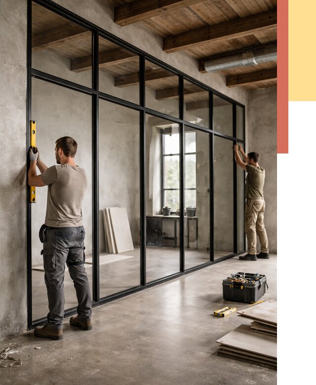 Стеклянные перегородки лофт в Крымске от 10881 руб. под ключ | ОТДЕЛОЧНИК-Крм