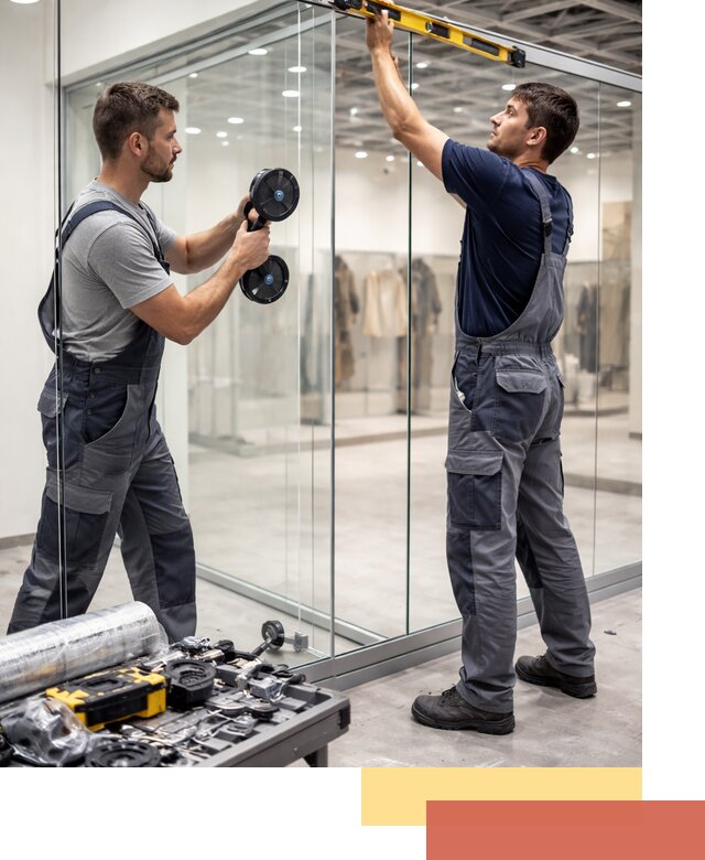 Стеклянные перегородки для магазинов в Крымске — монтаж и установка