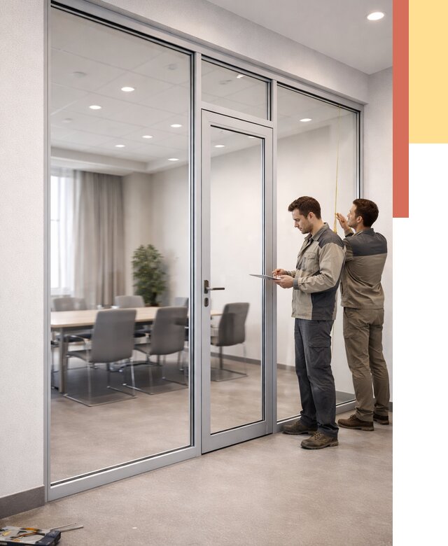 Установка и монтаж алюминиевых перегородок со стеклом в Крымске от 8498 руб. | ОТДЕЛОЧНИК-Крм