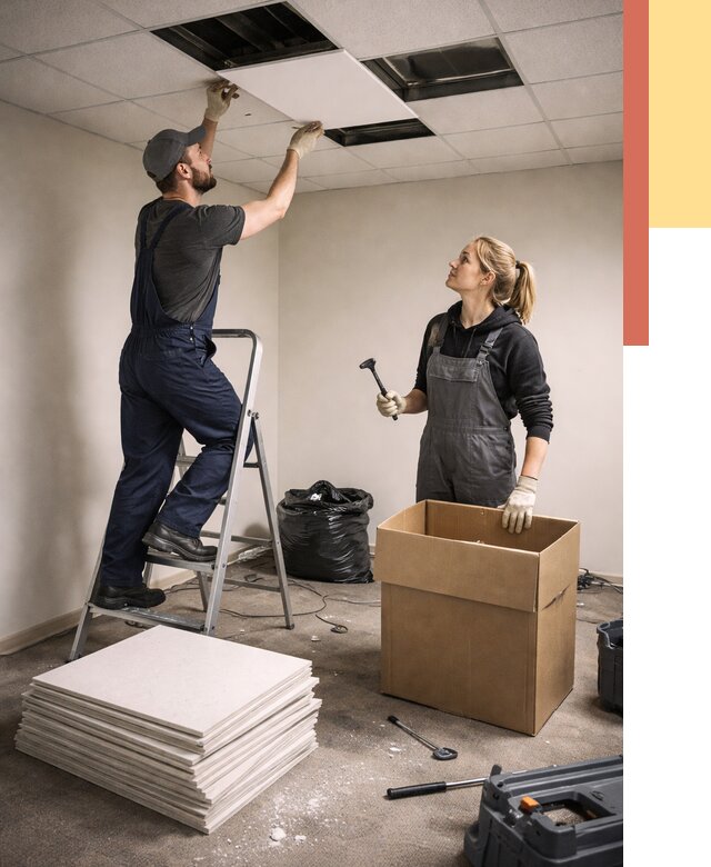 Демонтаж потолочной плитки в Крымске от 4663 руб. быстро и недорого | ОТДЕЛОЧНИК-Крм