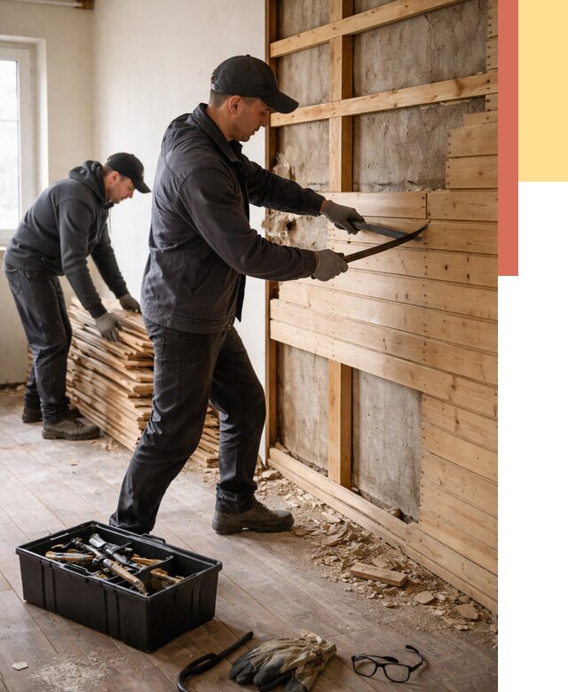 Демонтаж вагонки в Крымске от 3938 руб/м2 — быстро и недорого | ОТДЕЛОЧНИК-Крм