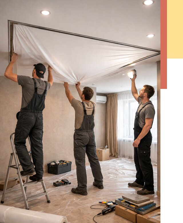 Монтаж ПВХ натяжного потолка в Крымске от 3627 руб. под ключ | ОТДЕЛОЧНИК-Крм