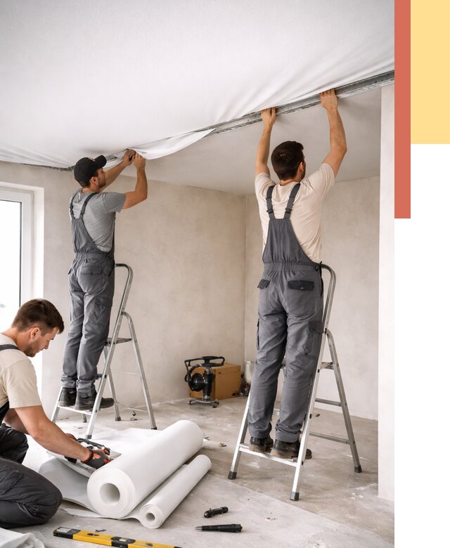 Монтаж тканевого натяжного потолка в Крымске от 3627 руб. под ключ | ОТДЕЛОЧНИК-Крм