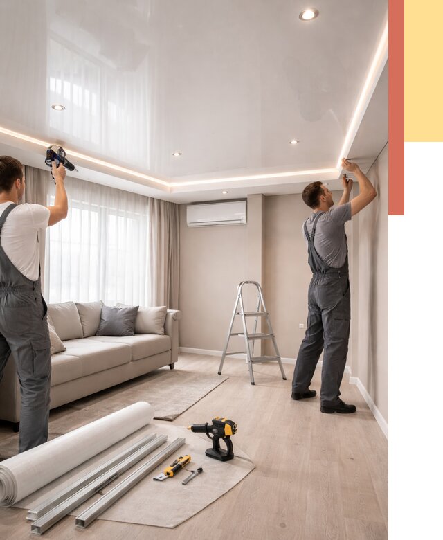 Монтаж глянцевого натяжного потолка в Крымске от 777 руб. под ключ | ОТДЕЛОЧНИК-Крм