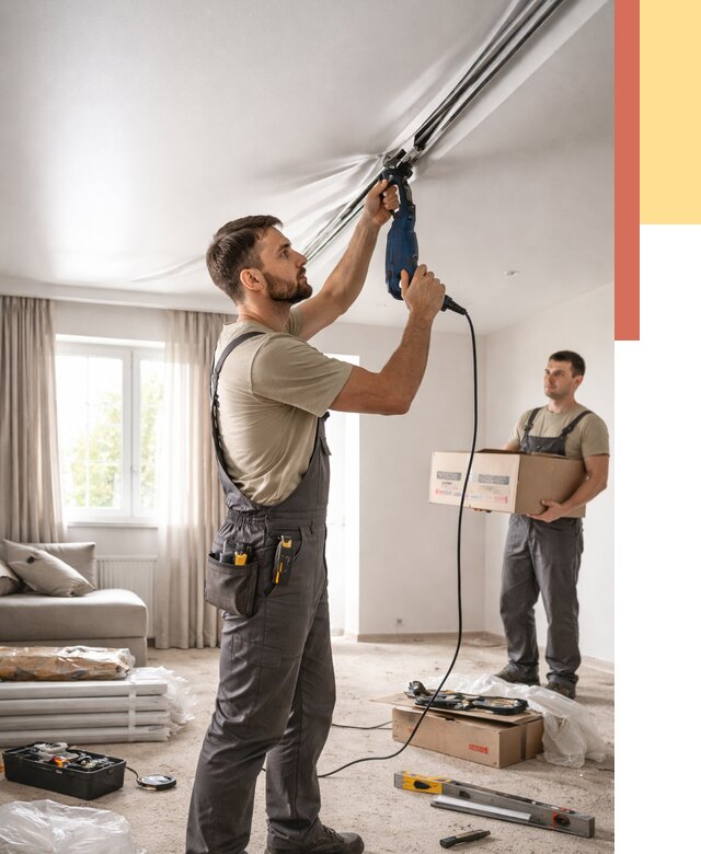 Монтаж сатинового натяжного потолка в Крымске от 3627 руб. | Быстро, недорого — ОТДЕЛОЧНИК-Крм