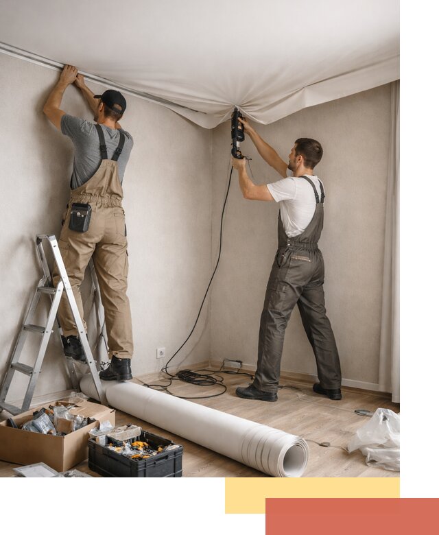 Монтаж цветного натяжного потолка в Крымске за один день