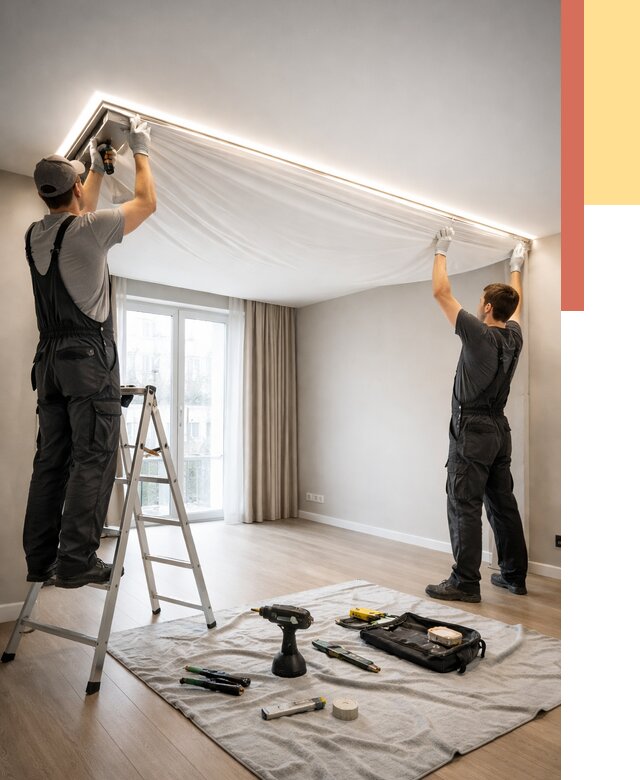 Монтаж парящего натяжного потолка в Крымске от 4663 руб. быстро и недорого | ОТДЕЛОЧНИК-Крм