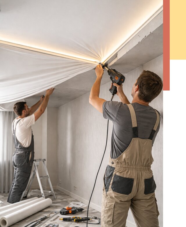 Монтаж натяжного потолка с подсветкой в Крымске от 984 руб. | ОТДЕЛОЧНИК-Крм