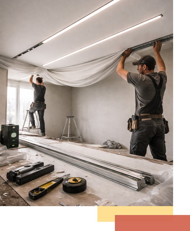 Монтаж натяжных потолков со световыми линиями в Крымске