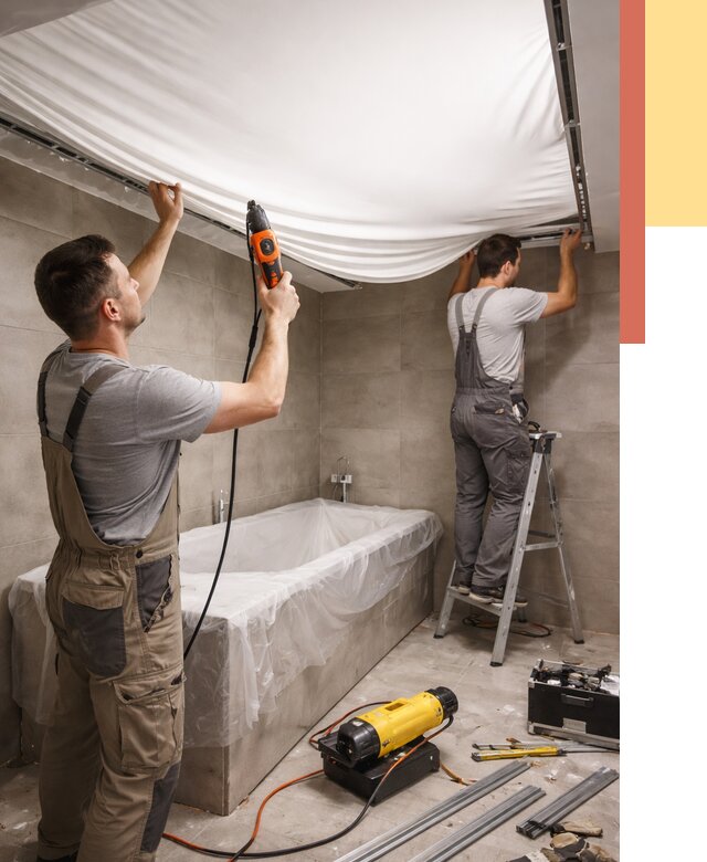 Монтаж натяжного потолка в ванной в Крымске от 1244 руб. под ключ | ОТДЕЛОЧНИК-Крм