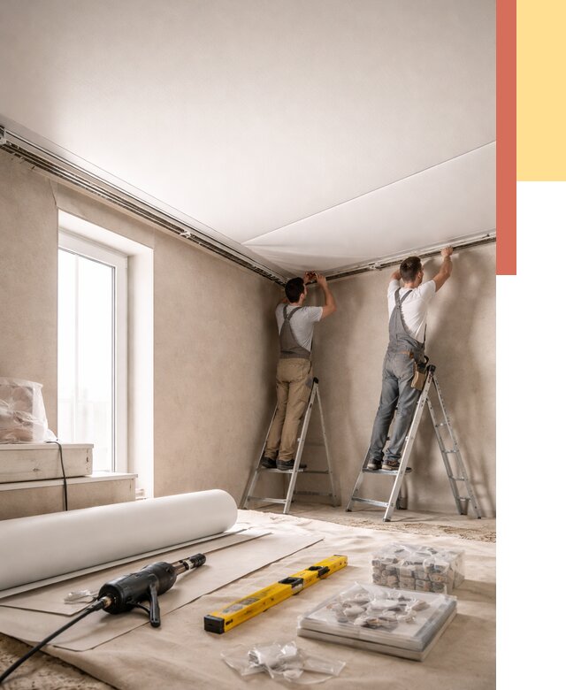 Монтаж натяжного потолка в спальне в Крымске от 3938 руб. под ключ | ОТДЕЛОЧНИК-Крм