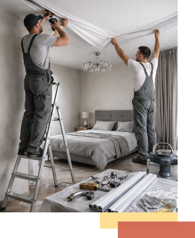 Монтаж натяжного потолка в спальне в Крымске