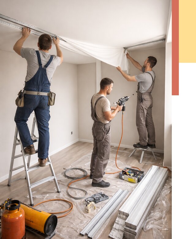 Монтаж натяжного потолка в студии в Крымске от 5700 руб. — быстро и недорого | ОТДЕЛОЧНИК-Крм