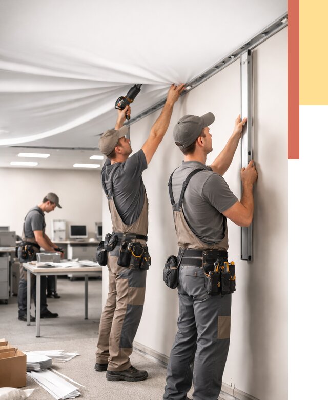 Монтаж натяжного потолка в офисе в Крымске от 466 руб/м² — быстро и недорого | ОТДЕЛОЧНИК-Крм