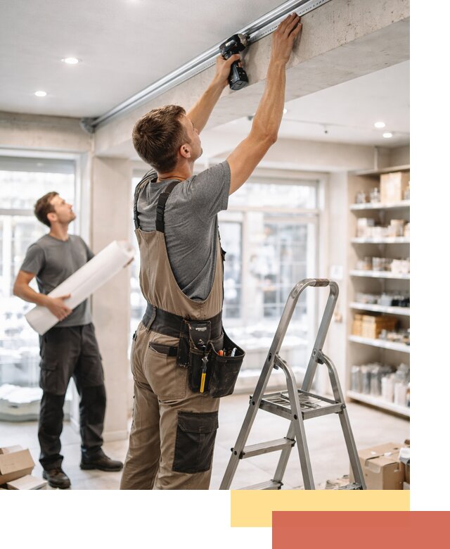 Монтаж натяжных потолков в магазине в Крымске