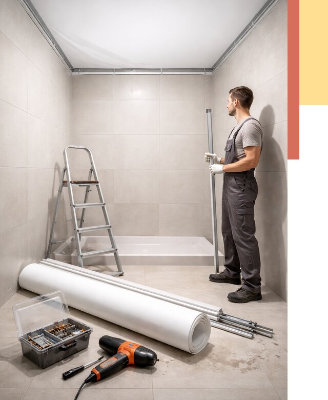 Монтаж натяжного потолка в санузле в Крымске от 1917 руб. — ОТДЕЛОЧНИК-Крм