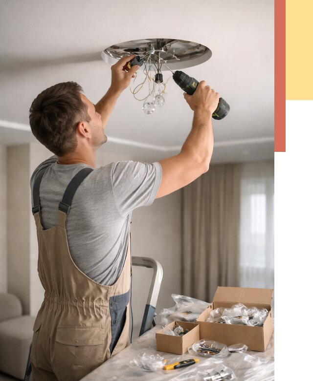 Установка люстры в натяжной потолок в Крымске от 1244 руб. | Быстро и недорого — ОТДЕЛОЧНИК-Крм