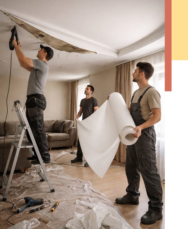 Замена полотна натяжного потолка в Крымске от 9845 руб. быстро и недорого | ОТДЕЛОЧНИК-Крм