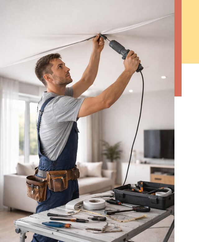 Ремонт натяжных потолков в Крымске от 9845 руб. под ключ — ОТДЕЛОЧНИК-Крм