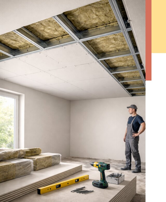 Звукоизоляция потолка ГКЛ в Крымске от 984 руб. — монтаж под ключ | ОТДЕЛОЧНИК-Крм